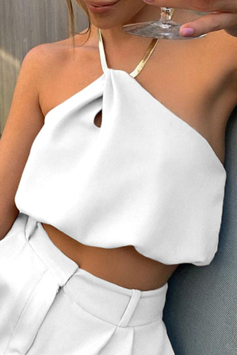 Sexy Solid Color Chains Backless Halter Tops