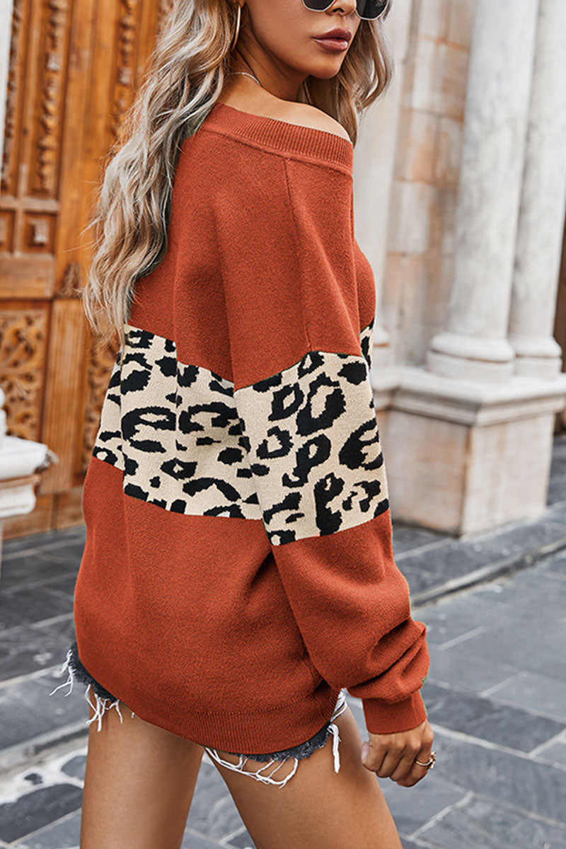 Fashion Street Leopard Patchwork V Neck Tops