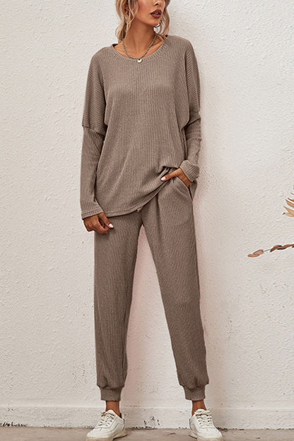 Fashion Casual Solid Patchwork O Neck Long Sleeve Two Pieces