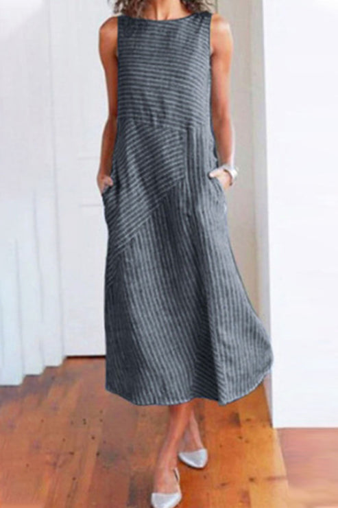 Fashion Street Striped Patchwork O Neck Sleeveless Dresses(6 Colors ...