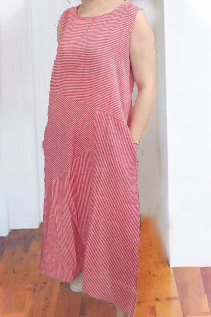 Fashion Street Striped Patchwork O Neck Sleeveless Dresses(6 Colors)