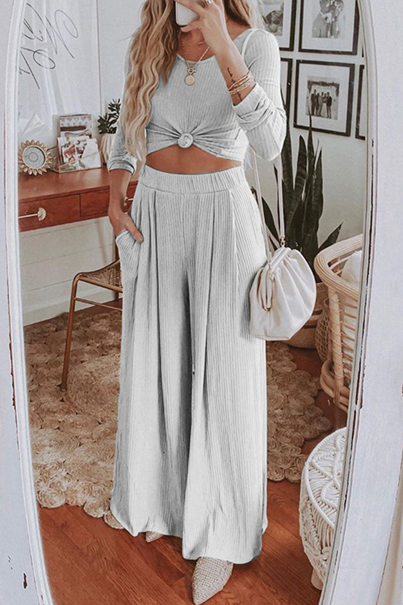 Fashion Elegant Solid Patchwork O Neck Long Sleeve Two Pieces(4 Colors)