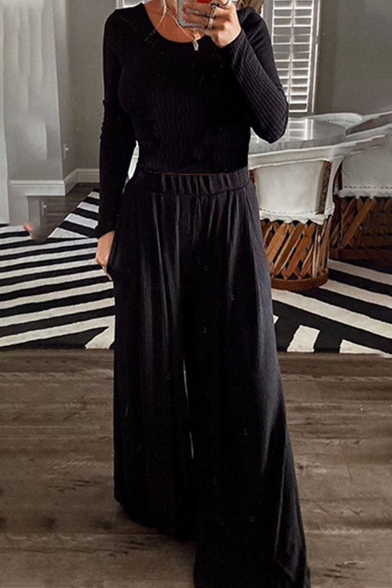 Fashion Elegant Solid Patchwork O Neck Long Sleeve Two Pieces(4 Colors)
