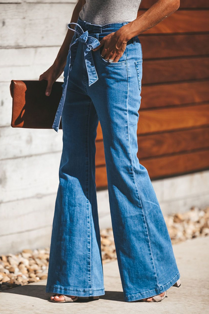Street Plain With Belt Boot Cut Solid Color Bottoms