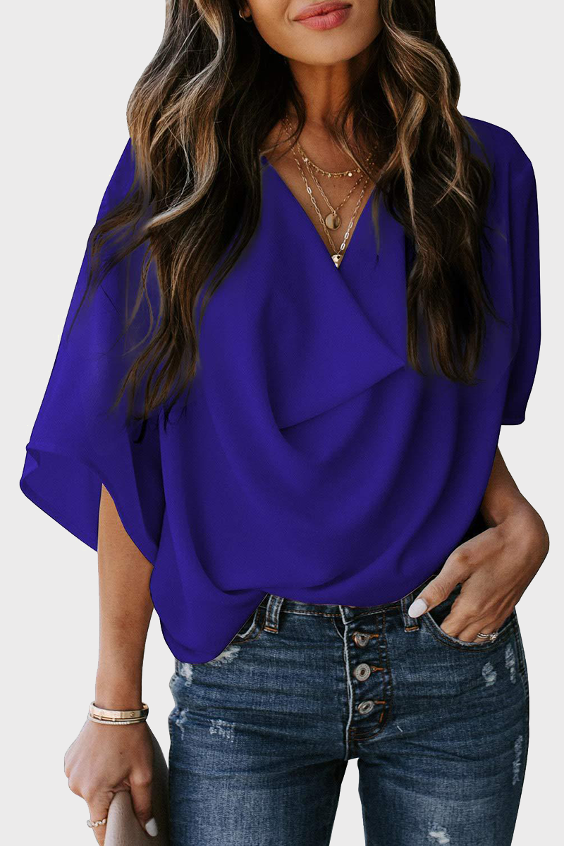 Casual Solid Patchwork V Neck Blouses(7 Colors)