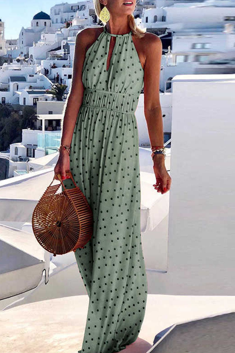 Fashion Bohemian Print Patchwork Halter Pleated Dresses