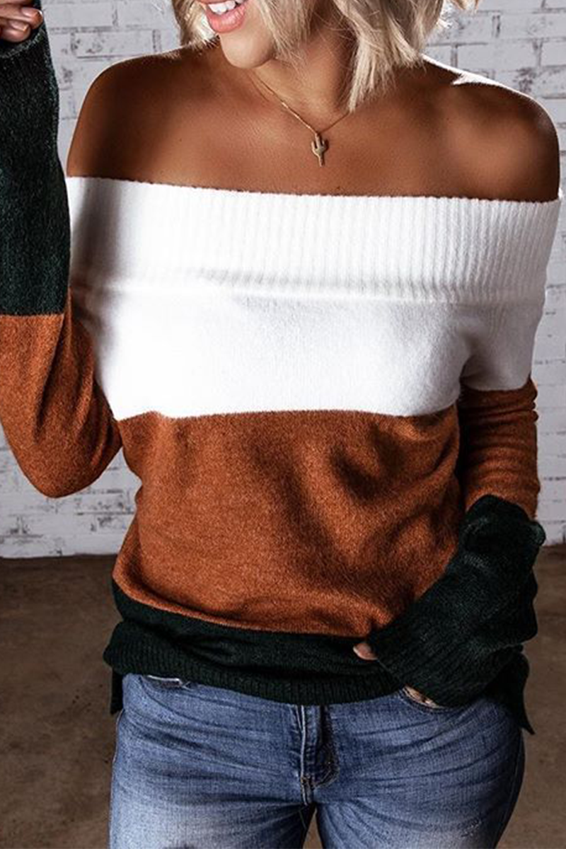 Street Color Lump Patchwork Off the Shoulder Sweaters(5 Colors)