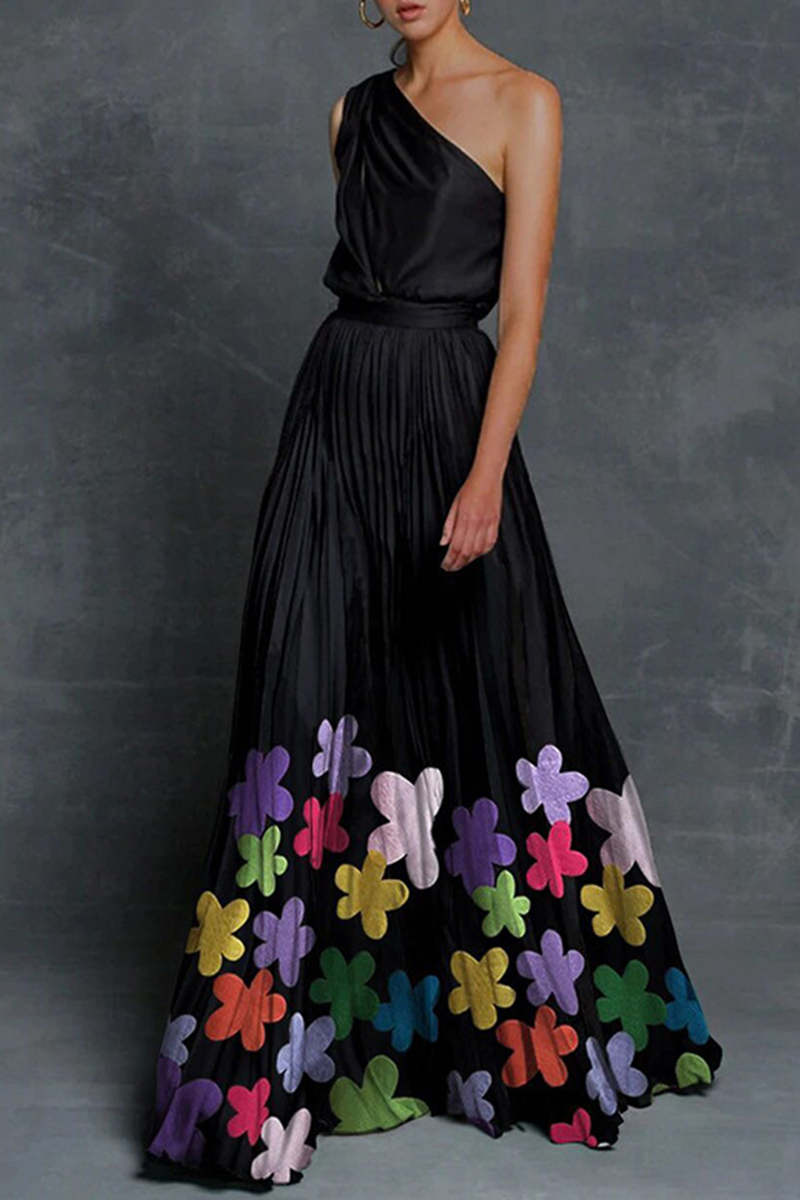 Fashion Elegant Patchwork Contrast Oblique Collar Waist Skirt Dresses ...