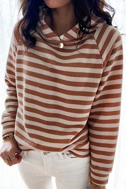 Casual Striped Patchwork Hooded Collar Tops(3 Colors)