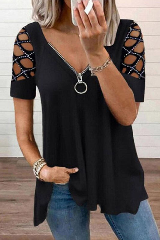 Fashion Casual Solid Patchwork V Neck T-Shirts