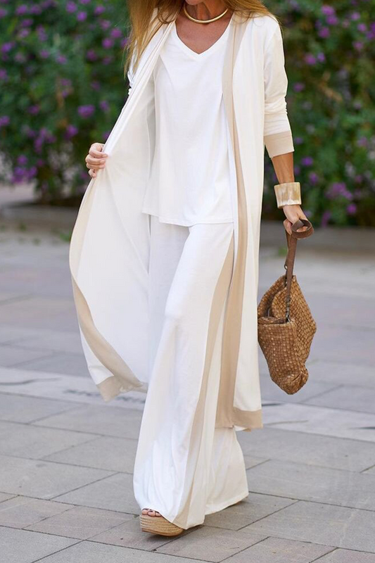 Casual Elegant Patchwork Contrast V Neck Long Sleeve Three Pieces(5 Colors)