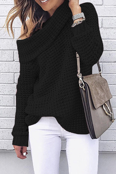 Casual Solid Patchwork Off the Shoulder Tops Sweater(5 Colors)