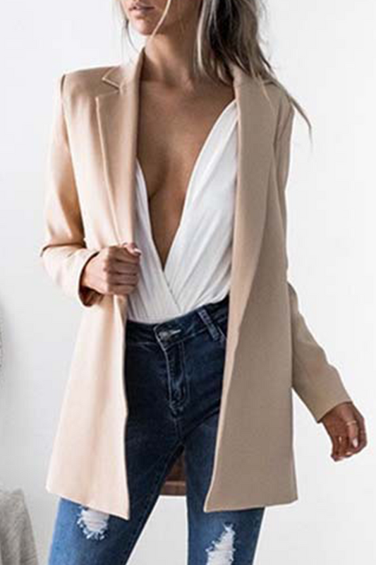 Casual Solid Patchwork Turn-back Collar Outerwear