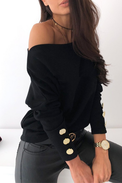 Casual Solid Patchwork Buckle Oblique Collar Tops