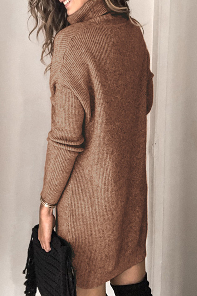Casual Solid Patchwork Turtleneck Straight Dresses