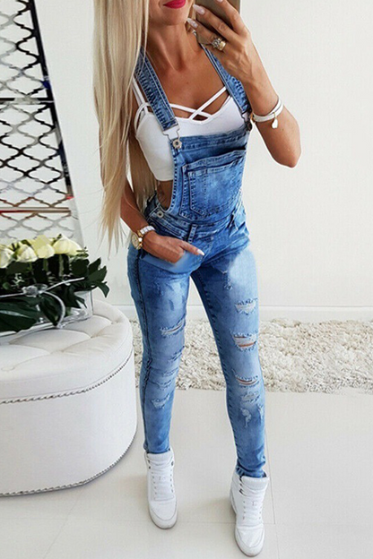Casual Solid Split Joint Skinny Jumpsuits