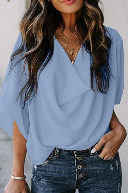 Casual Solid Patchwork V Neck Blouses(7 Colors)