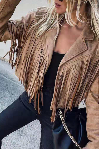 Casual Solid Tassel Turndown Collar Outerwear(6 Colors)