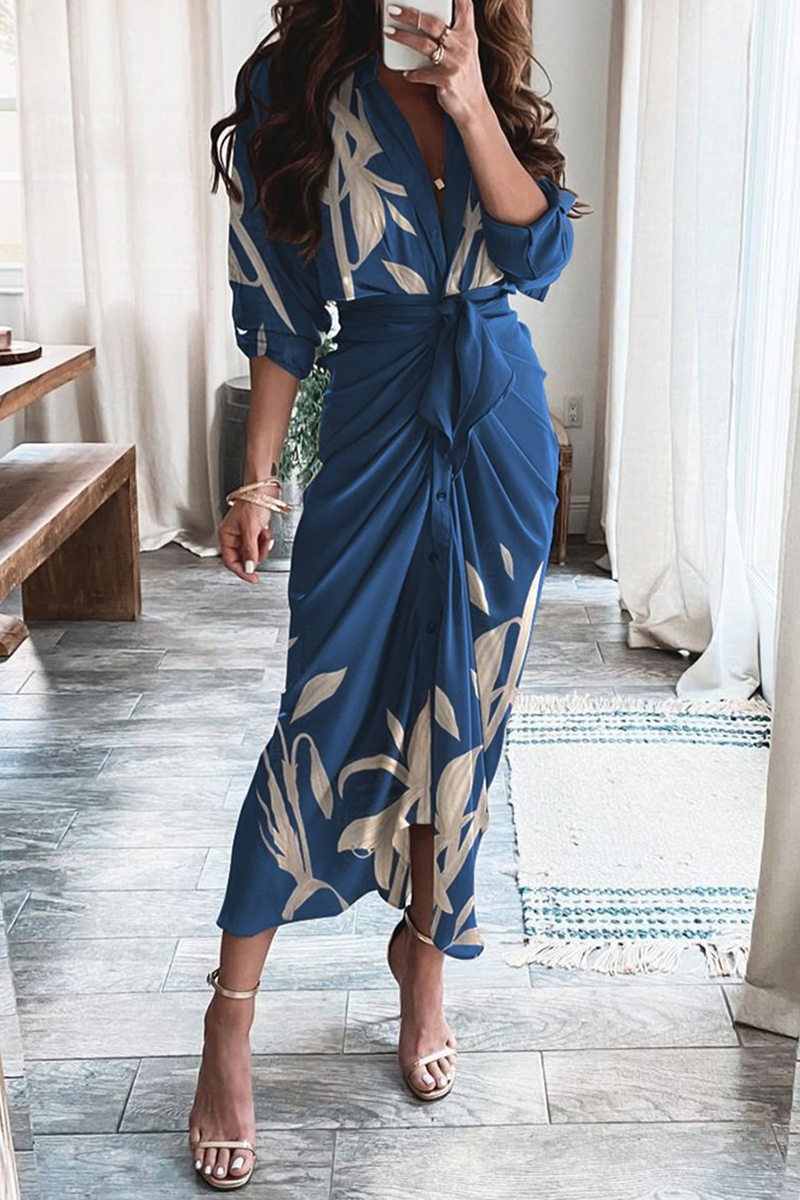Casual Print Patchwork V Neck Irregular Dress Dresses
