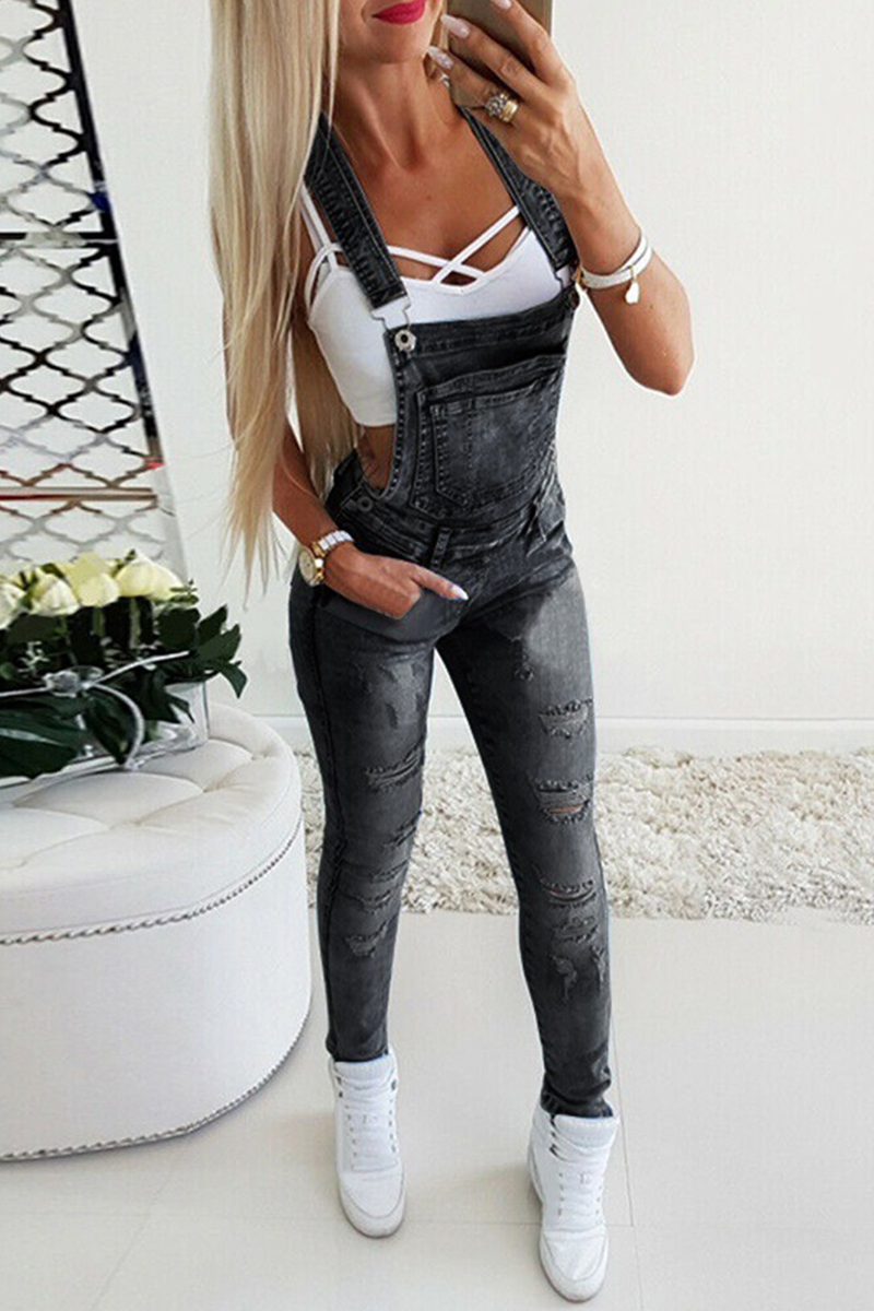 Casual Solid Split Joint Square Collar Skinny Jumpsuits