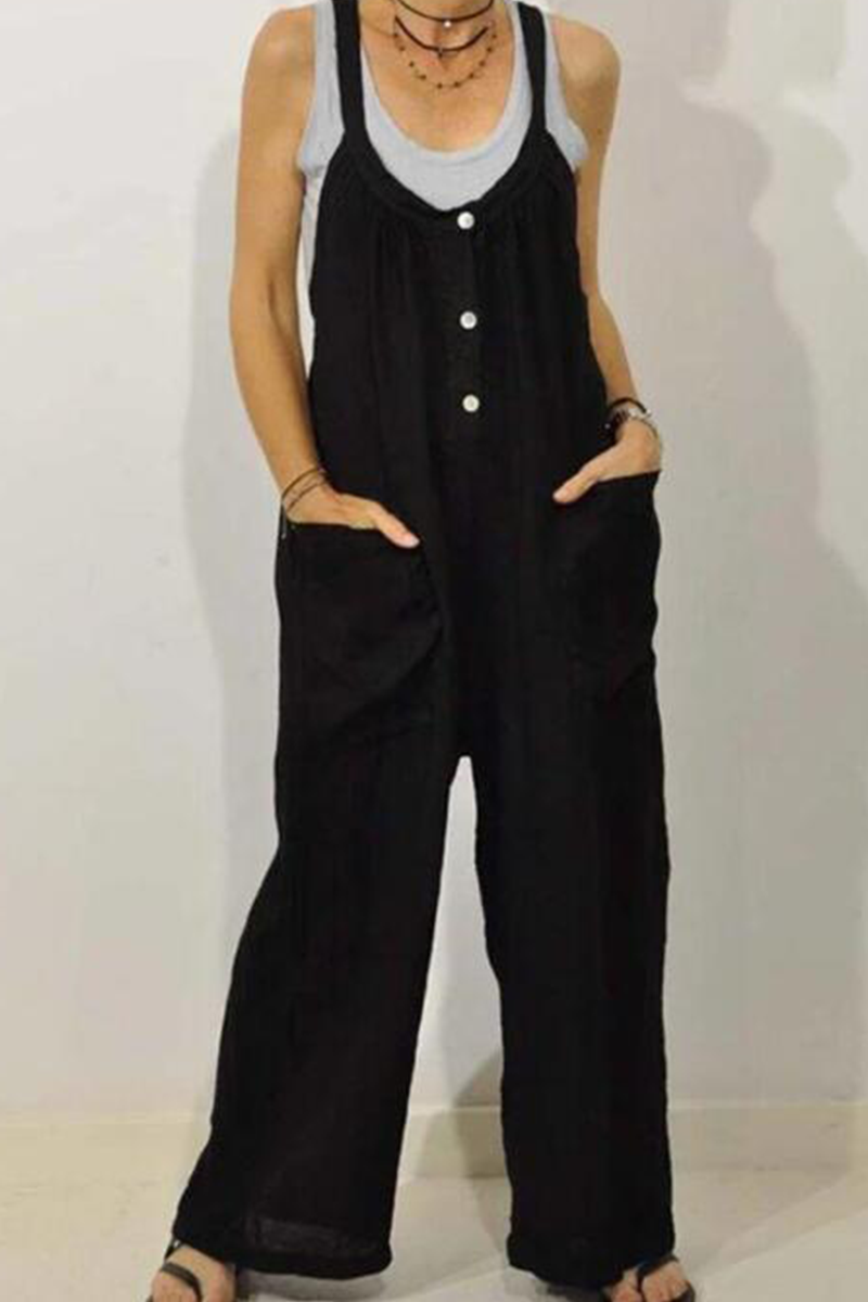 Casual Solid Patchwork U Neck Loose Jumpsuits