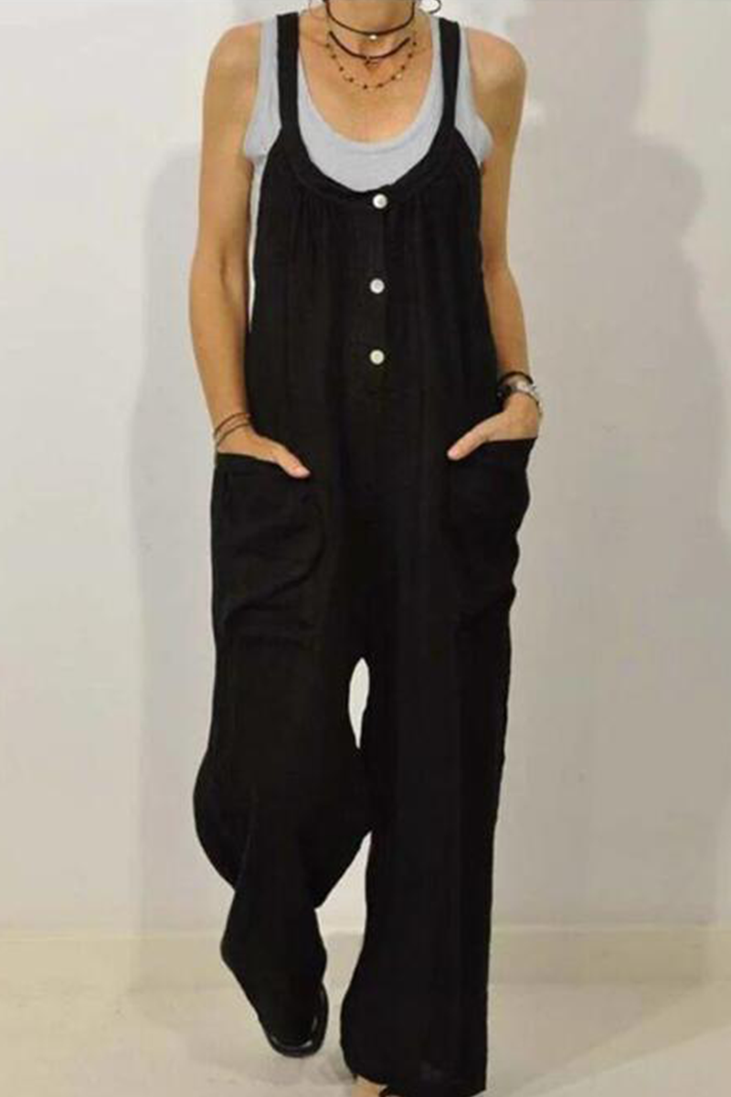 Casual Solid Patchwork U Neck Loose Jumpsuits