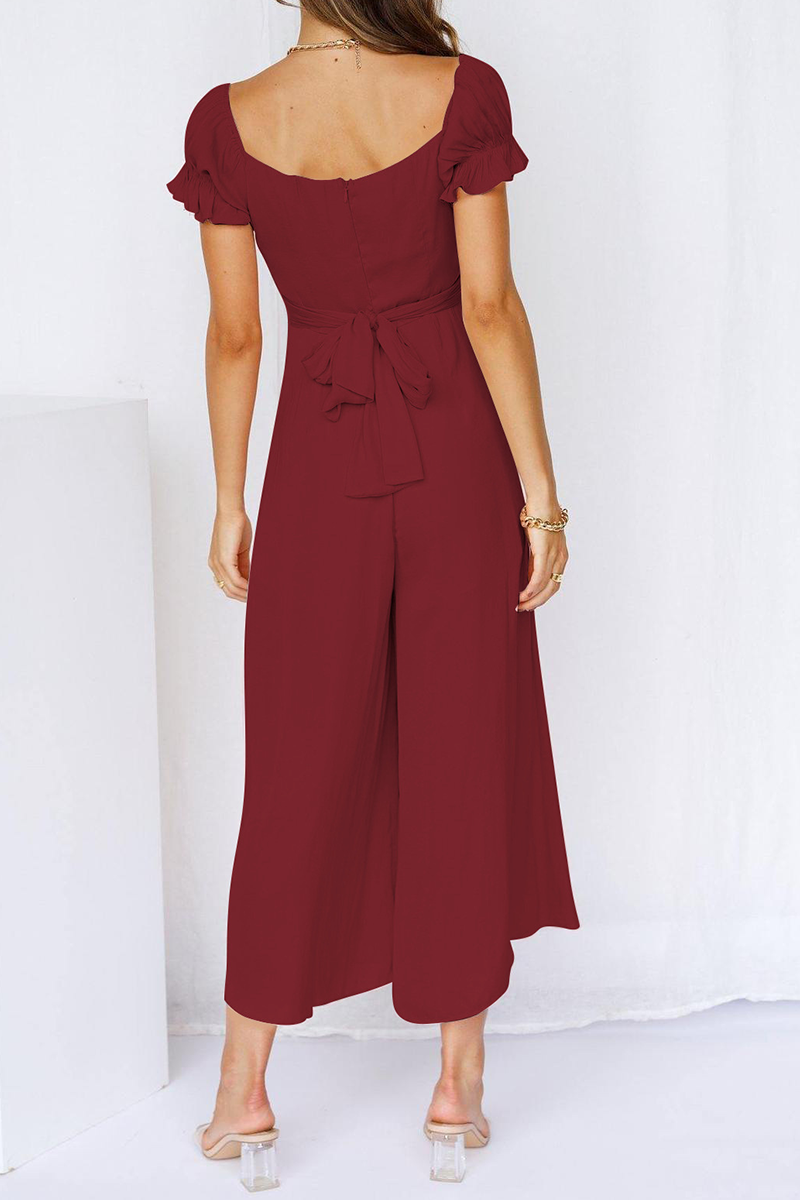 Casual Solid Patchwork Off the Shoulder Straight Jumpsuits