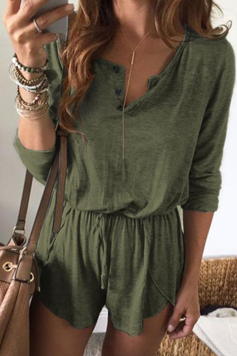 Casual Solid Patchwork V Neck Straight Jumpsuits(4 Colors)