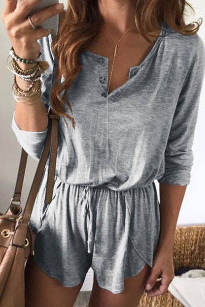 Casual Solid Patchwork V Neck Straight Jumpsuits(4 Colors)