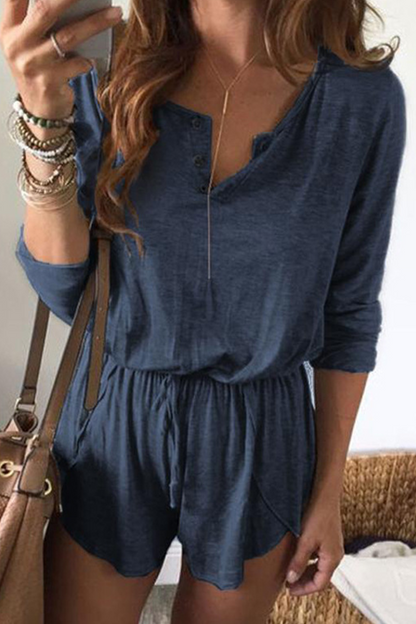 Casual Solid Patchwork V Neck Straight Jumpsuits(4 Colors)