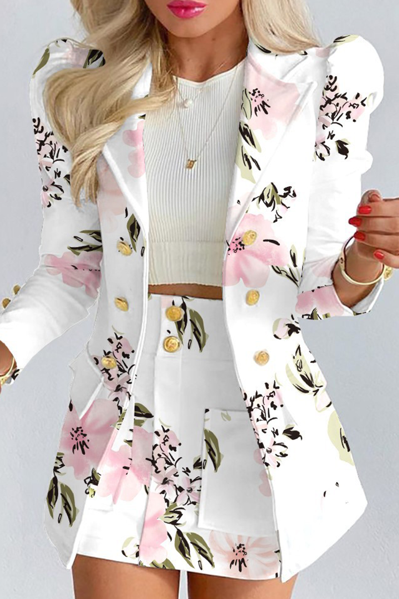 Casual Print Patchwork Turndown Collar Long Sleeve Two Pieces(12 Colors)
