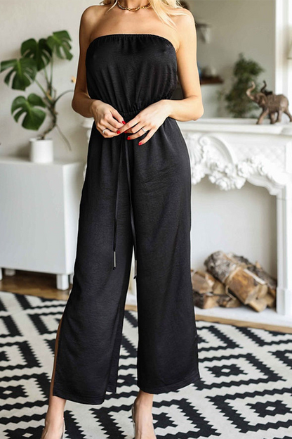 Casual Solid Patchwork Strapless Straight Jumpsuits(3 Colors)