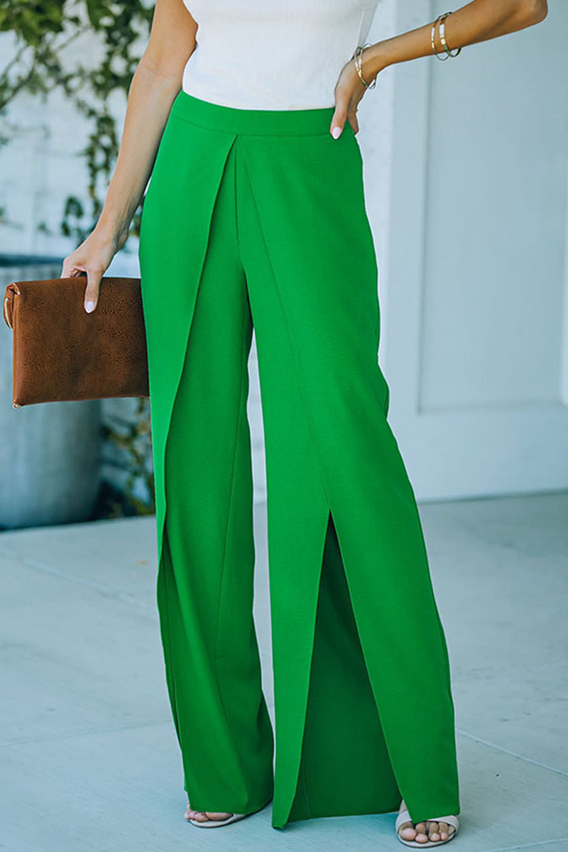 Casual Solid Slit Boot Cut Mid Waist Speaker Solid Color Bottoms