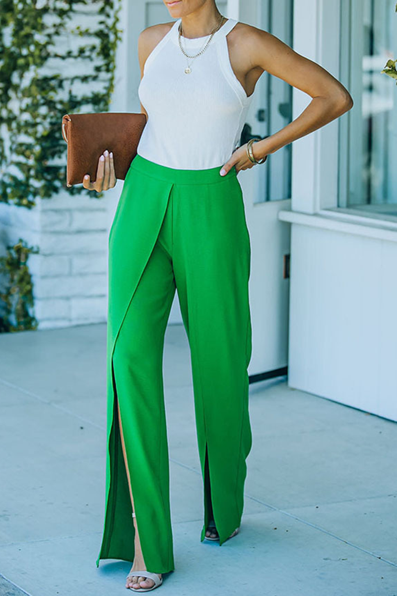 Casual Solid Slit Boot Cut Mid Waist Speaker Solid Color Bottoms