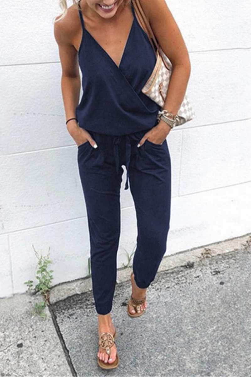 Fashion Solid Patchwork Spaghetti Strap Harlan Jumpsuits