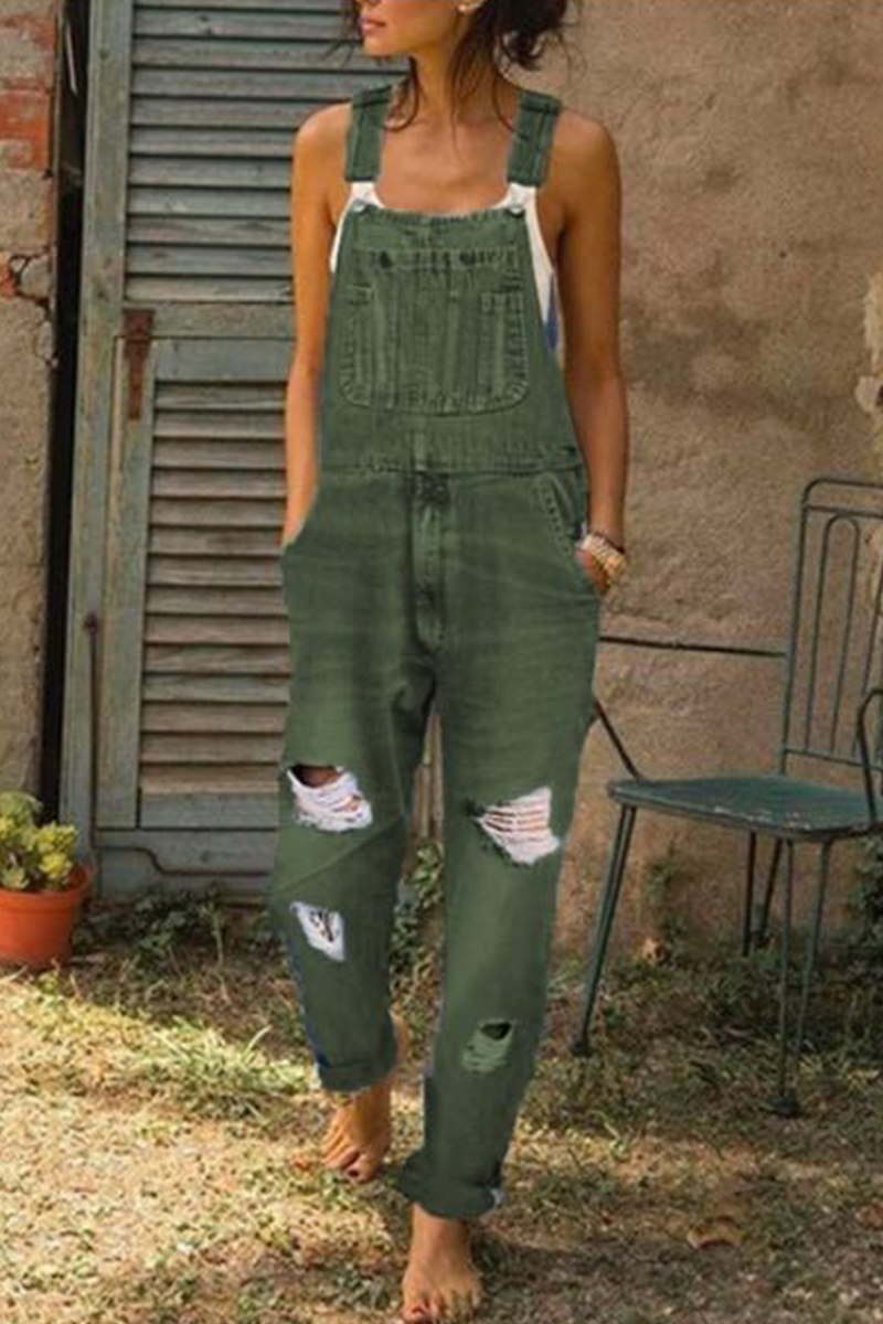 Casual Solid Ripped Harlan Jumpsuits