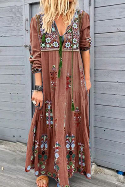 Fashion Print Split Joint V Neck Straight Dresses