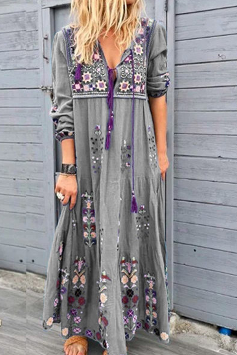 Fashion Print Split Joint V Neck Straight Dresses