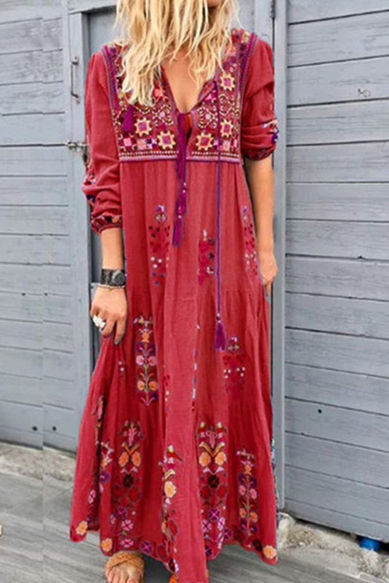 Fashion Print Split Joint V Neck Straight Dresses