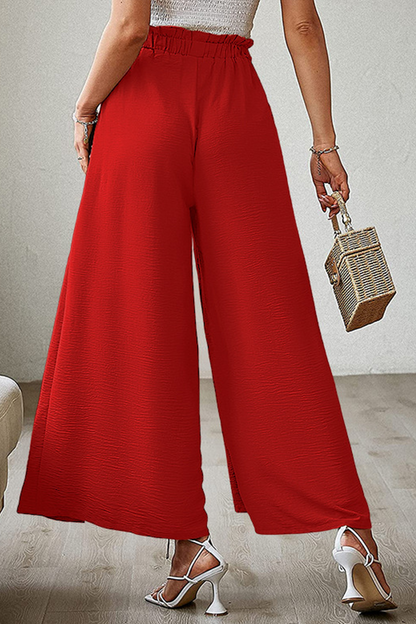 Fashion Solid Bandage Loose High Waist Wide Leg Solid Color Bottoms