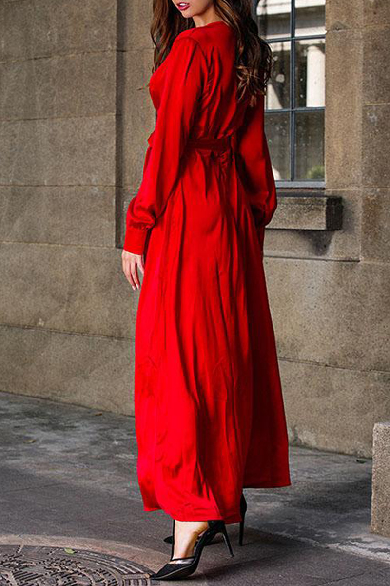 Casual Solid Slit V Neck Waist Skirt Dresses
