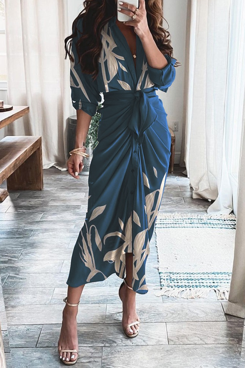 Casual Print Patchwork V Neck Irregular Dress Dresses