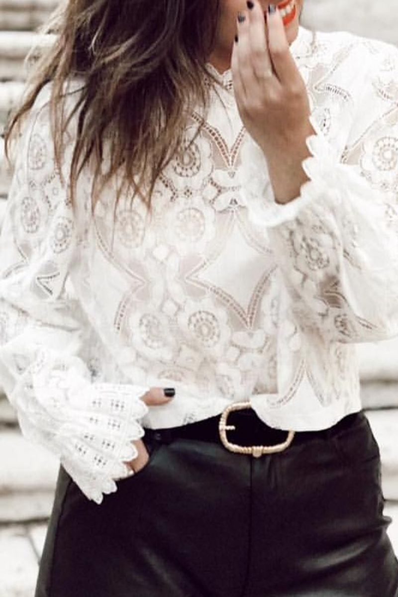 Casual Solid Lace Half A Turtleneck Tops