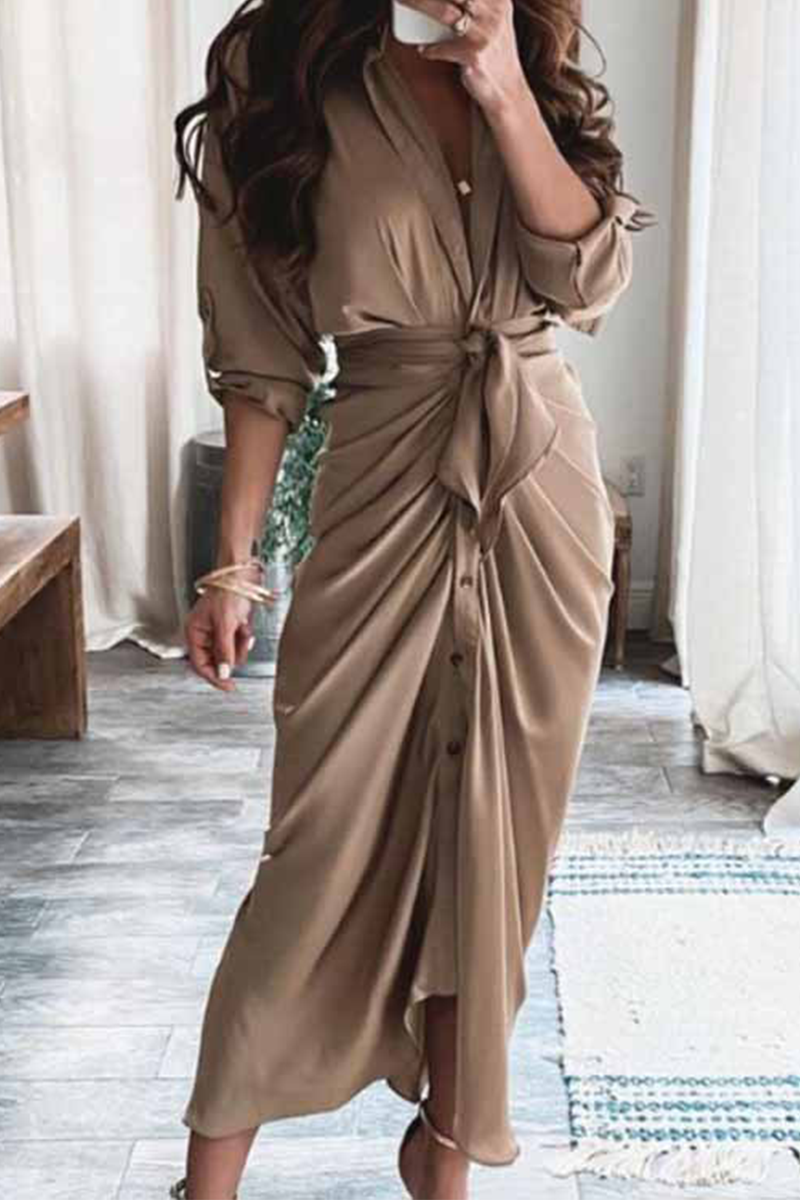 Casual Print Patchwork V Neck Irregular Dress Dresses