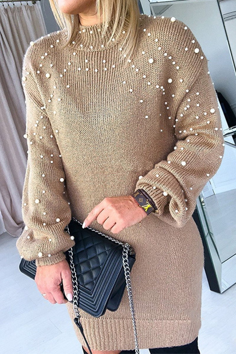 Casual Patchwork Hot Drill O Neck Straight Dresses(4 Colors)