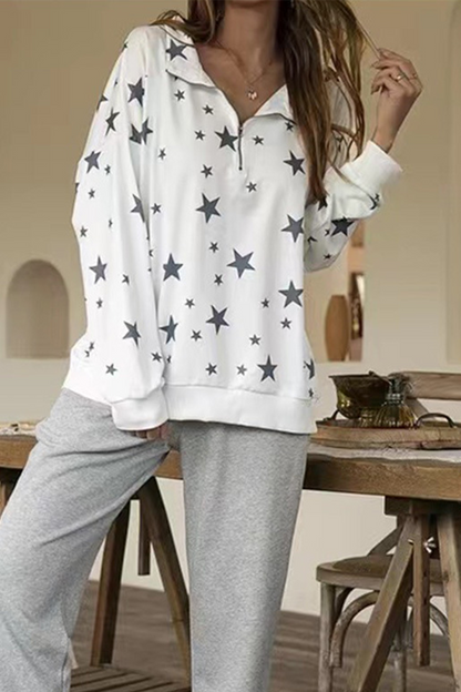 Fashion Print Patchwork Zipper Collar Sweats(5 Colors)
