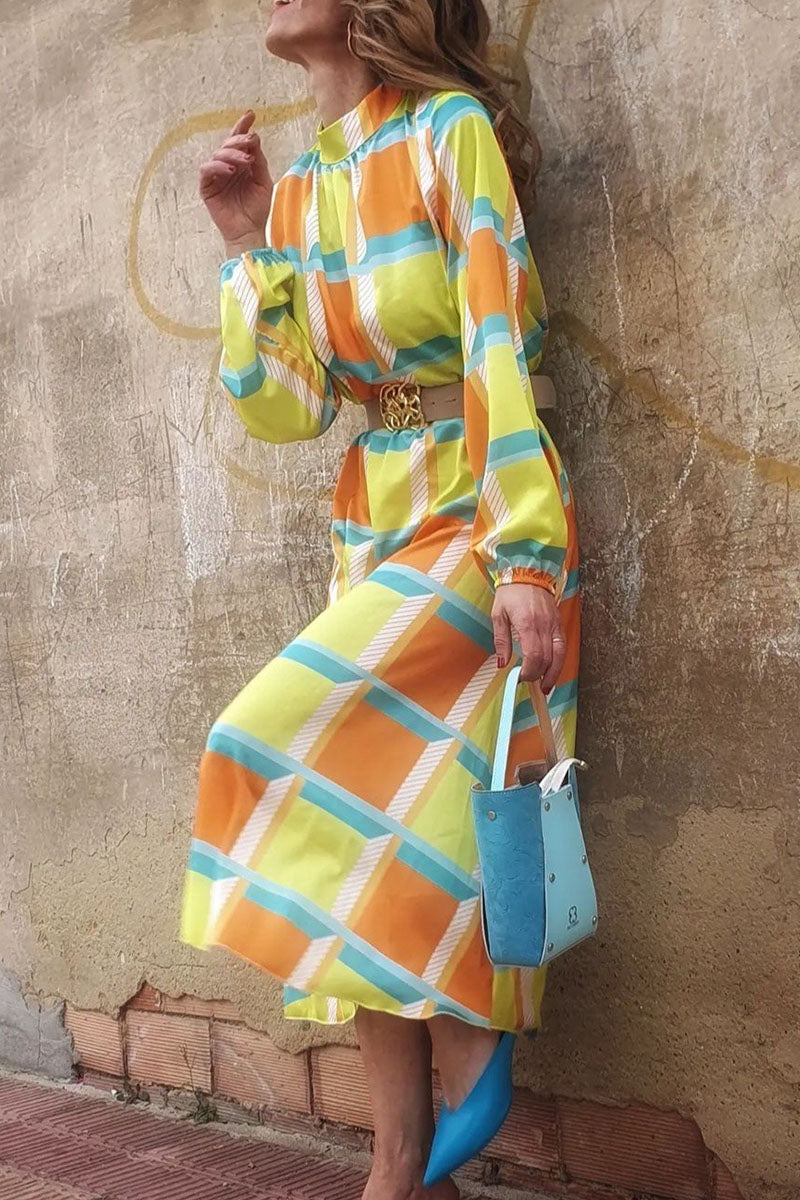Casual Plaid Print Patchwork Half A Turtleneck Dresses(Without Belt)(4 Colors)