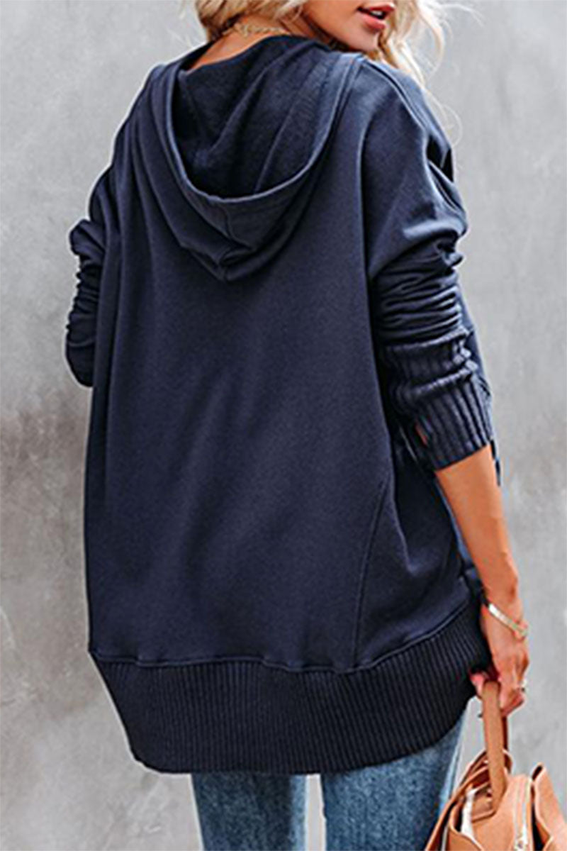 Casual Solid Pocket Buckle Hooded Collar Hoodies(14 Colors))