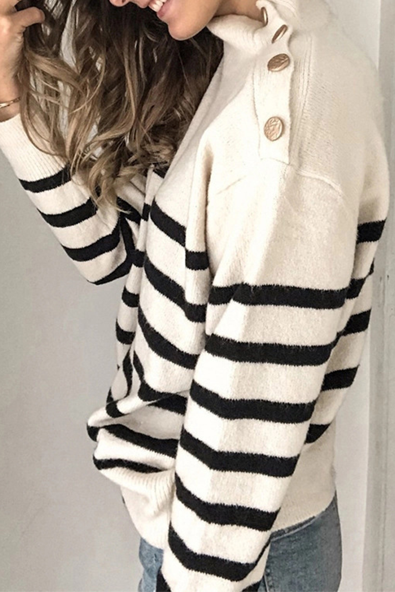 Casual Striped Patchwork Turtleneck Tops