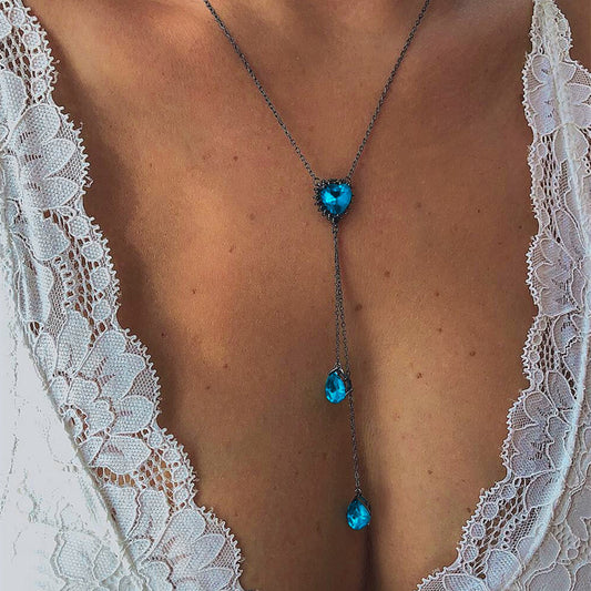Wisherryy Heart Shaped Water Drop Gemstone Pendant Necklace